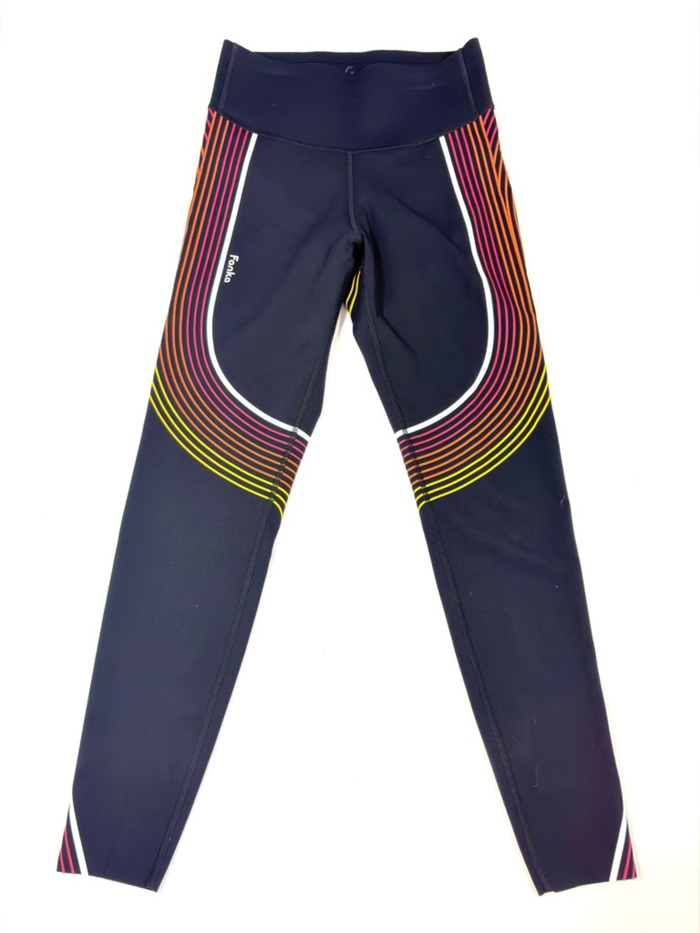 Fanka High Waisted Compression Leggings Rainbow Stripe Athletic Pants Sz M